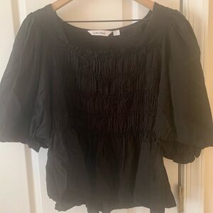 & Other Stories Black Smocked Square-Neck Puff Sleeve Blouse